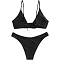 Miniatyrbild 4 av 7: WJSM Kvinnors Tie Back Vadderad Hög Skuren Bralette Bikini Set Två Delar Baddräkt 1-black M
