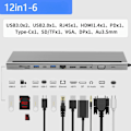Miniatyrbild 3 av 7: USB C Hub MultiPort Adapter, 12 i 1 Dockingstation USB C med 4K HDMI, VGA, 3×USB 2.0 & USB 3.0, PD 100W, Ethernet RJ45 Port, SD/TF-läsare