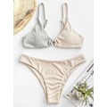 Miniatyrbillede 6 af 6: WJSM Dame Ribbet O-Ring String Bikini Badetøj Cheeky Thong Badetøj To Dele Badedragt Grey-11 S