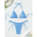 Miniatyrbillede 5 af 7: WJSM Dame Halterneck Binde Side Trekant Bikini Sæt Høj Skæring 2-delt Bikini Badetøj Blue Color L
