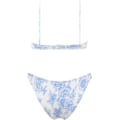 Miniatyrbillede 2 af 4: WJSM Dame Trekant Bikini Smocked Tekstureret Scoop Flæset Print Ruched Elastisk Badedragt Todelt Badedragt Light Blue XL