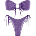 Miniatyrbillede 1 af 7: WJSM Dame Bandeau Bikini Sæt Binde Side Badetøj O Ring Cinched Stropløs Badedragt Halter Todelt Badedragt 446_purple Metalic M