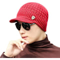 Miniatyrbilde 2 av 5: Vintervarm baggy vevd hekle ull strikket skihue Beanie Visors Caps, rød
