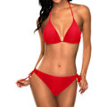 Miniatyrbild 1 av 5: WJSM Dam Triangle Bikini Set Halter Tvådelad Sexig Baddräkt String Tie Side Baddräkt Red M