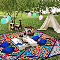 Miniatyrbilde 4 av 6: Vanntette Pikniktepper Sammenleggbare og Bærbare 203x203 cm Boho Piknikmatte for Utendørsbruk, Stort Vaskbart Piknikteppe for Reise og Camping