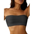 Miniatyrbilde 1 av 7: WJSMWomen 2 Piece Bandeau Svømmeklær Ribbet Blonder opp Stroppeløs Bandeau Bikini Sett Høy Kutt Badetøy 5-top Only-2dark Gray M