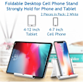 Miniatyrbillede 2 af 7: Mobiltelefonholder til skrivebord 2-pak Mobiltelefonholdere Desktop Tablet Stand, Foldbar telefonholder Universal justerbar Tablet Stand til skrivebord White 2 PCS