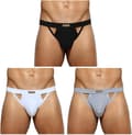 Herre atletisk støtteundertøj i strækbart mesh jockstrap multipakke Black White Gray 3XL