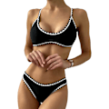Miniatyrbillede 1 af 6: WJSM Kvinde Bindebånd Polstret Høj Skæring Bralette Bikini Sæt Todelt Badetøj 2-black XL