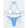 Miniatyrbillede 2 af 7: WJSM Dame Halterneck Binde Side Trekant Bikini Sæt Høj Skæring 2-delt Bikini Badetøj Blue Color L
