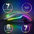 Miniatyrbilde 2 av 7: RGB Spillmus Trådløs, USB Optisk Datamus med RGB Bakgrunnsbelysning, 6 Justerbare DPI Opptil 6400, med 7 Programmerbare Knapper Black