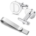 Miniatyrbillede 3 af 5: AVEKI Rustfrit stål indgraveret initial manchetter og slips klemme bar sæt alfabet bogstav D