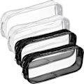 Miniatyrbillede 1 af 7: WJSM4 stk. gennemsigtig PVC lynlås penne- og blyantsetui, stort penalhus, makeup-pung (sort og hvid) Black  White