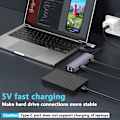 Miniatyrbild 5 av 7: USB C HUB, 5 i 1 USB-C/USB 3.0 Dual Adapter Dockningsstation, med USB-port, USB-C-port/PD, Gigabit Ethernet, Multi-Port USB C Adapter Typ C Bärbara datorer