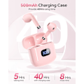 Miniatyrbilde 5 av 6: Trådløse ørepropper, Bluetooth 5.3 hodetelefoner 40 timer spilletid med ladeetui, IPX5 vanntett stereo in-ear øretelefoner med mikrofon for iOS Androi Pink