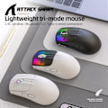 Miniatyrbild 3 av 8: Trådlös Spelmus med Tri-lägen BT 5.1/2.4Ghz/USB-C, Lätt 49g, PAW3212 Optisk Sensor, Uppladdningsbart Batteri, RGB LED Bikake Mus White