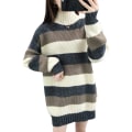 Miniatyrbild 1 av 5: 1 st 2022 Höst Vinter Dam Långärmad Stickad Tröja Turtleneck Randig Lös Pullover Toppar Deco