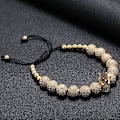 Pikkukuva 4 / 6: Luksus CZ Imperial Crown -punotut kuparirannekkeet 8 mm:n mikropave-kuutiosirkoniumhelmillä Pulseira Bangle -riipuskoru miehille