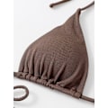 Miniatyrbillede 3 af 6: WJSM Dame Halter Binde Side Trekant Bikini Sæt Høj Skæring 2 Del Bikini Badetøj Brown1 M