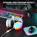 Miniatyrbilde 4 av 8: USB-spillsett for PC med mikrofon, RGB-regnbue bakgrunnsbelyst hodetelefon, virtuell 7.1 surroundlyd, 50 mm driver, myke minneskum øremuffer, kablet bærbar PC-skrivebord