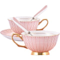 Miniatyrbilde 2 av 5: Kaffe Kopp og Skål Sett - 6.7 Oz Bone Kina Te Kopp med Skål og Skje - Fancy Kopp for Kontor, Kaffebord Ettermiddagste (rosa)