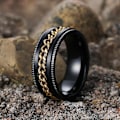 Miniatyrbild 6 av 6: Intertwine Svart Guld Rostfritt Stål 8mm Ringar för Män Spinner Fidget Ring Ångest Ring för Män Trottoarkant Inlägg-10.5