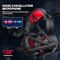 Miniatyrbillede 3 af 9: PS4 Gaming Headset med 7.1 Surround Sound, PC Headset med støjreducerende mikrofon og LED-lys, H3 Over Ear-hovedtelefoner til Nintendo Switch, PS5, Xbox O Black Red