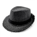 Miniatyrbillede 1 af 5: Åndbar Bowler Hat Ensfarvet Solbeskyttelse Strand Cap Udendørs Udflugt Jazz Cap Retro Pels Kant Halm Hat, Sort
