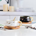 Miniatyrbillede 8 af 8: 2 Pak Keramik Te/Kaffekop, 10 OZ Kaffeekop med 304 Rustfrit Stål Ske og Bambus Underkop, Marmor Espresso Kopper til Latte, Hvid og Sort
