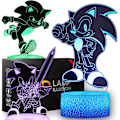 Miniatyrbilde 1 av 7: 3D Sonic The Hedgehog nattlys, Sonic leketøy lampe 3 mønster 16 fargeendring dekorlampe med fjernkontroll for gutter jenter barn gaver