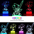 Miniatyrbilde 2 av 7: 3D Sonic The Hedgehog nattlys, Sonic leketøy lampe 3 mønster 16 fargeendring dekorlampe med fjernkontroll for gutter jenter barn gaver