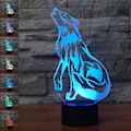 Miniatyrbilde 2 av 6: JUSTUP Wolf 3D-lampe optisk illusjon nattlys 7 farger skiftende berøringsbryter borddekorasjonslamper med akryl