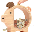 Miniatyrbild 1 av 6: Summidate Träspargris för Barn Stor Pengabox för Pojkar Flickor, Söt Okrossbar Träpengabox, Kreativ Sparbössa