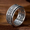 Miniatyrbillede 4 af 4: Rustfrit tibetansk buddhistisk seks ægte stavelse mantra sanskrit Om Mani Padme Hum spinner ring