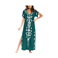 Miniatyrbillede 1 af 3: Kvindebroderi Kortærmet Bikini Badetøj Cover Up Side Split Strand Kaftan Kjole