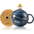 Miniatyrbild 1 av 8: Astronautkopp med rymdpräglad planetmugg, Nyhetsmugg med lock och sked för kaffe, te, mjölk, estetisk inredning rolig present till flicka pojke kvinnor