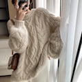 Miniatyrbild 2 av 5: Dam 2022 Vinter Pullover Tröja Casual Långärmad Crewneck Lös Grov Stickad Jumper Toppar Blus