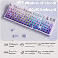Pikkukuva 2 / 6: V97 Söpö Kermainen Näppäimistö, Bluetooth/2.4GHz Pelikäyttöön Langaton RGB-Taustavalaistuksella, Media-Nappi, Kaareva Runko, Ladattava Hiljainen Tietokoneen Näppäimistö Purple