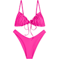 Miniatyrbild 2 av 6: WJSM Dam badkläder Triangle Bikini Floral Ruffles Bow Tie Up Bikini Set Tvådelad baddräkt B-rose Red M
