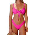 Miniatyrbild 1 av 6: WJSM Dam badkläder Triangle Bikini Floral Ruffles Bow Tie Up Bikini Set Tvådelad baddräkt B-rose Red M