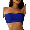 Miniatyrbilde 1 av 7: WJSM Kvinner 2-delt Bandeau Badedrakter Ribbet Blonder Opp Strapless Bandeau Bikinisett Høytsnittede Badedrakter 5-top Only-2royal Blue M