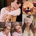 Miniatyrbild 3 av 5: Dam Plysch Kanin Ögonmask Söt Sovmask Ögonskydd Luddiga Kaninöron Ögonskugga för Resor Tupplur Nattsömn Blinder (Rosa R