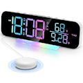 Miniatyrbillede 1 af 6: Superhøj Vibrerende Vækkeur med Sengeshaker, Stort LED Digital Display, Nattelys, Ideel til Tunge Sovere, Voksne, Hørehæmmede Døve Seniorer White