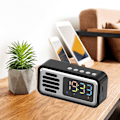 Miniatyrbild 3 av 5: Innovativ retro Bluetooth-högtalare, bärbar, trådlös bordslarm med LED-färgskärm Black Silver