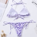 Miniatyrbild 3 av 5: Bikinis Badkläder Set för Kvinnor Baddräkt Triangel Baddräkt Tie String Trosa Floral Purple S