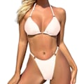Miniatyrbillede 2 af 9: WJSMSexy Bikinier til kvinder 2-delt bikini Spaghetti strop badedragter Ensfarvet badetøj Triangle badedragt White S