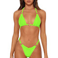 Miniatyrbillede 1 af 9: WJSMSexy Bikinier til kvinder 2-delt bikini Spaghetti strop badedragter Ensfarvet badetøj Triangle badedragt Fluorescent Green L