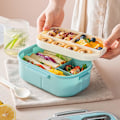 Miniatyrbillede 4 af 5: 1200 ml Bento-madkasser til voksne, moderne minimalistisk design Bento-boks med bestiksæt, lækagesikker friskholdende madkasse Blue