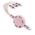 Pikkukuva 1 / 5: 3 in 1 Universaalinen sisäänvedettävä USB-latauskaapeli, 3,3 jalkaa/1M, 2A (IP+Type-C+Micro-USB) - Pinkki