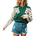 Miniatyrbild 1 av 5: Dam tröjor casual leopardmönstrad lapptäcke långa ärmar stickad pullover korta tröjor toppar
